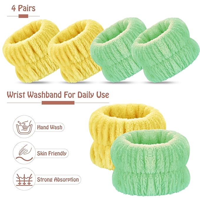 Wrist Bands for Washing Face, 4pcs Spa Face Washing Wristbands, Microfiber Arm Wrist Towels, Absorbent Wash Wristbands for Woman Men, Prevent Water from Spilling Down Your Arms