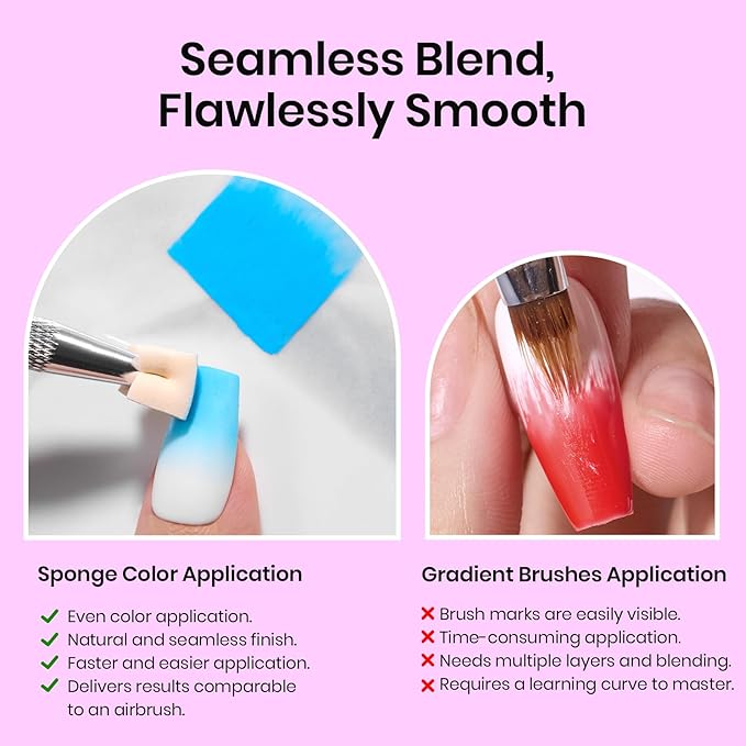 Beetles 150Pcs Soft Nail Sponges for Ombre, Colorful Nail Sponge with Grabbing Pen, Blooming Nails Art Brushes, Gradient Manicure DIY Tools, Professional Accessories Supplies for Home and Salon Use