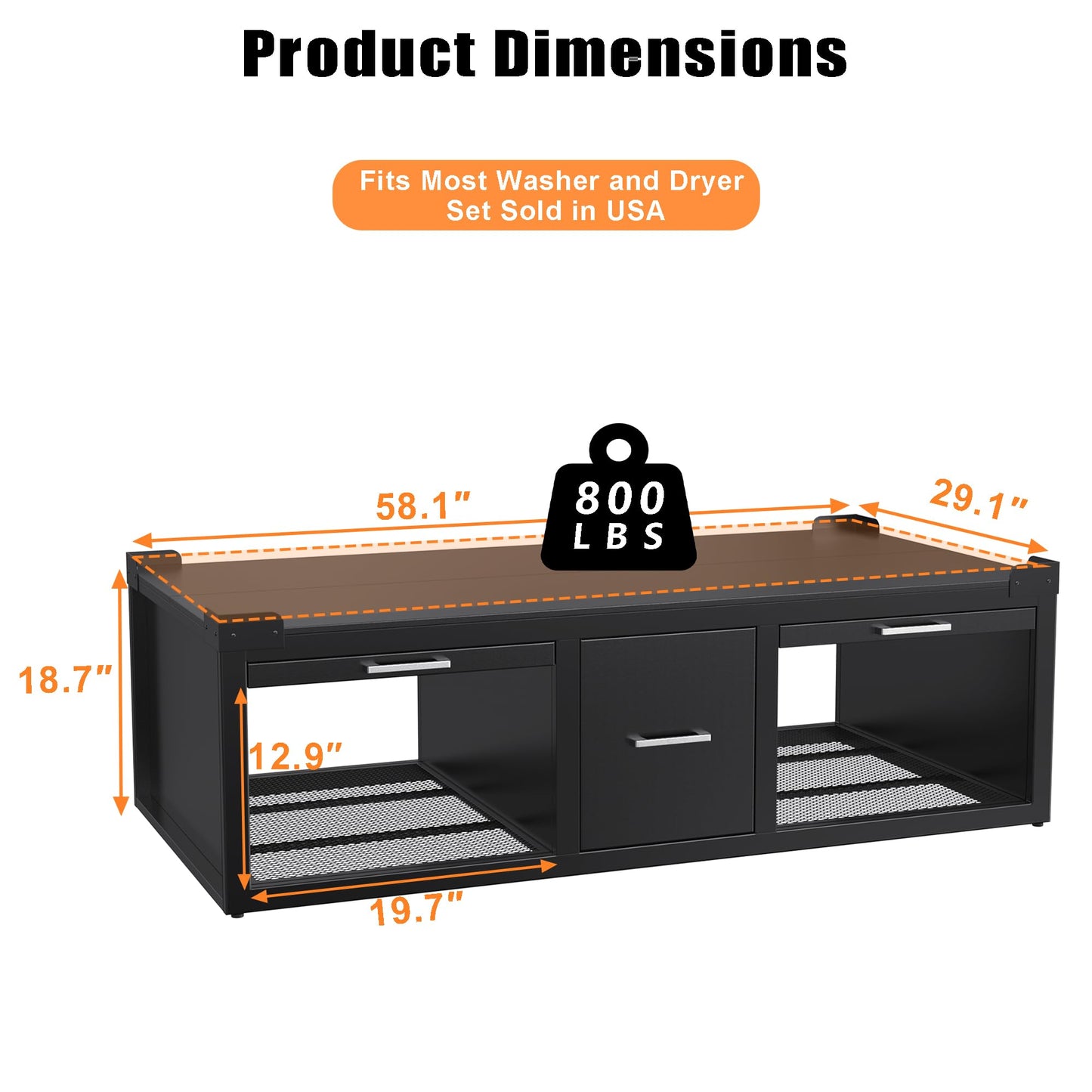 GDLF Washer and Dryer Pedestals, Universal Fit Washer and Dryer Stand with Pull-Out Shelf, 58.1"x29.1"Laundry Pedestal with Storage, 800LBS Capacity，Black