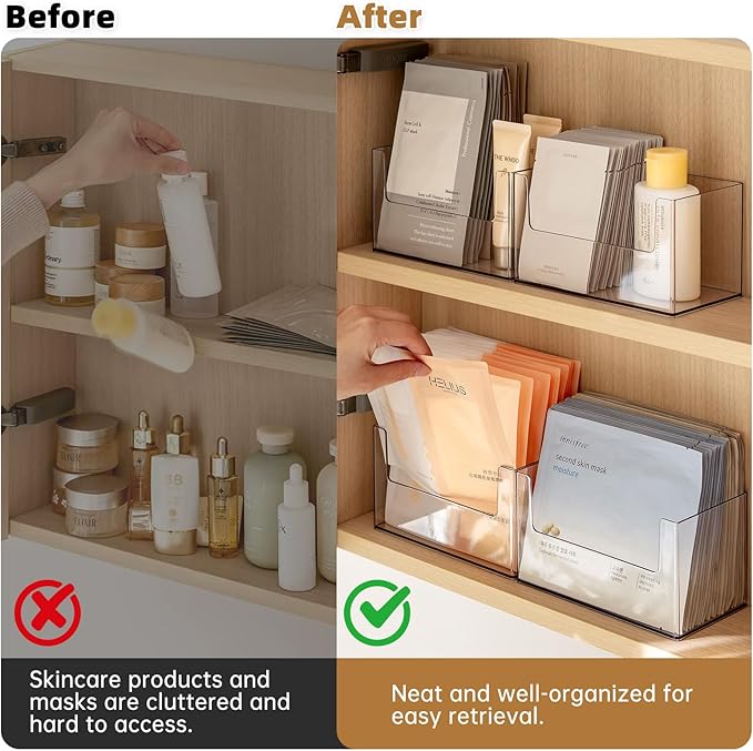 PAVSTINE Medicine Cabinet Organizer 2 Pack, Face Mask Organizer, Clear Visible Design, Space-Saving, for Wall Cabinet, Vanity, Countertop, Clear