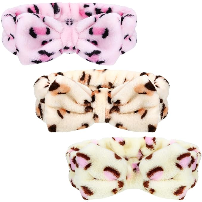 Hicarer 3 Pcs Towel Headbands for Women Headband for Washing Face Facial Hair Band Skincare Microfiber Bowtie Headband Makeup Terry Cloth Headbands Spa Shower Hair Band for Women Girls