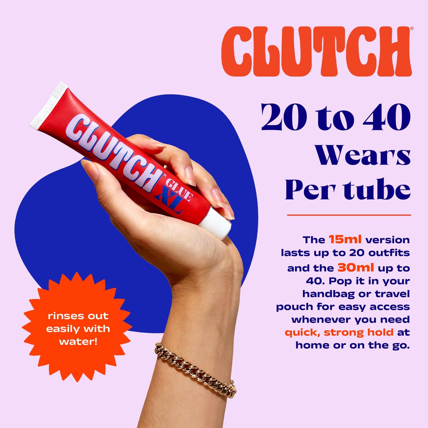 CLUTCH Glue Liquid Fashion Tape – Clear Body Glue & Fashion Glue for Women – Customisable Skin Adhesive for Clothing, Dresses, Straps and Accessories – All-Day Hold for Events & Travel (15ml)