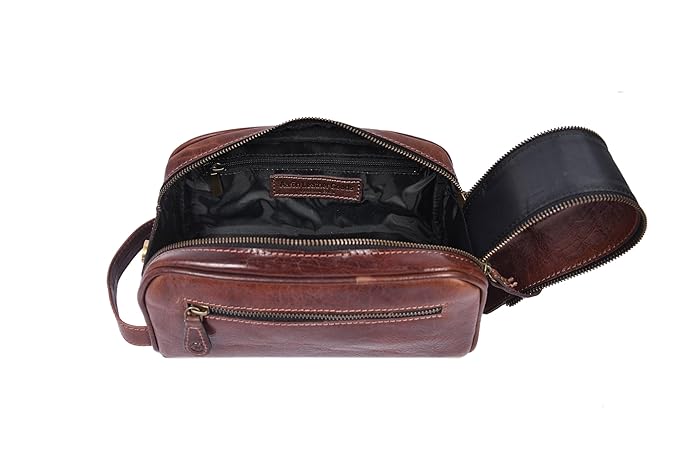 10" Premium Leather Toiletry Travel Pouch With Waterproof Lining | King-Size Handcrafted Vintage Dopp - Kit Gift for Father's Day By Aaron Leather Goods