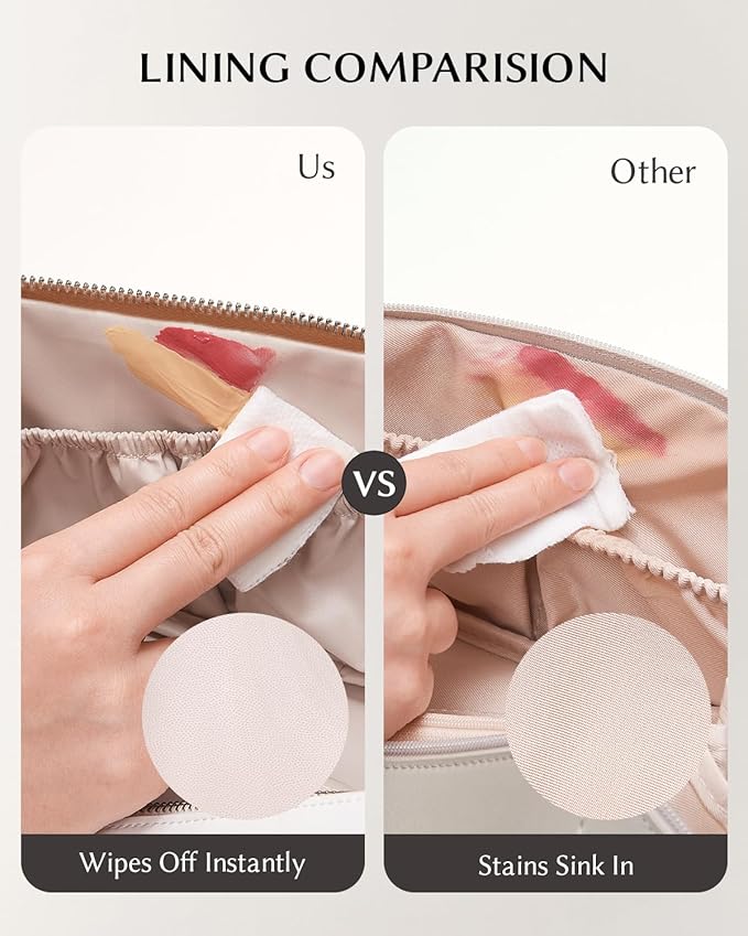 EACHY Travel Makeup Bag, Large Capacity Cosmetic Bag for Women, Waterproof PU Leather, Flat Open Portable Toiletry Bag for Skincare, Brushes & Travel Essentials
