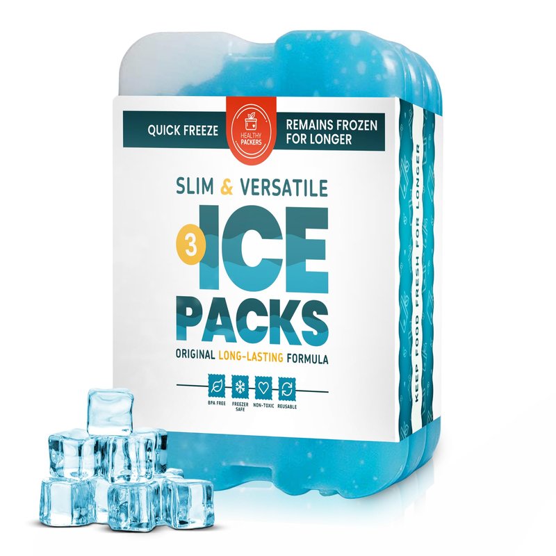 Healthy Packers Ice Packs for Lunch Bags - Original Cool Pack | Slim & Long-Lasting Reusable Ice Pack for Lunch Box, Lunch Bag and Cooler | Freezer Packs for Coolers (3 Pack)