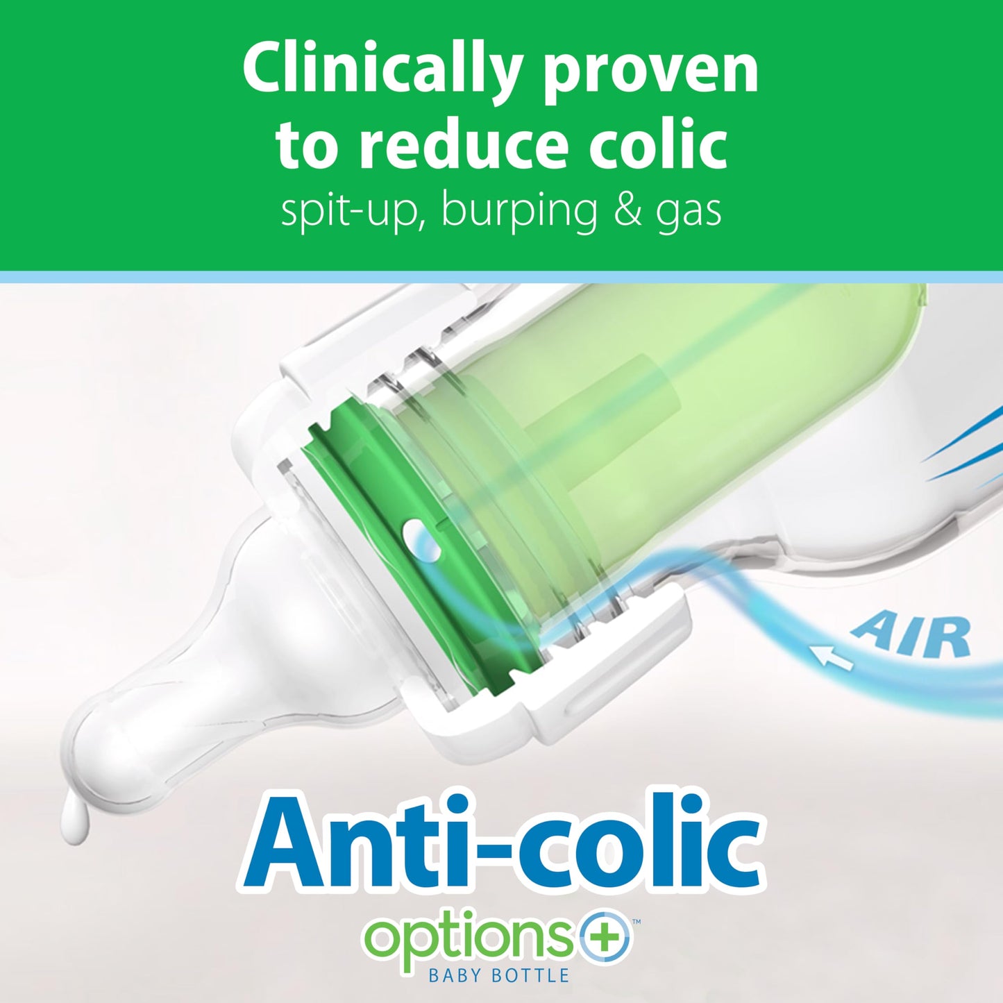 Dr. Brown's Anti-Colic Options+ Narrow Glass Baby Bottle with Level 1 Slow Flow Nipple, BPA-Free, 4 oz/120mL, 0m+, 2-Pack (Packaging May Vary)