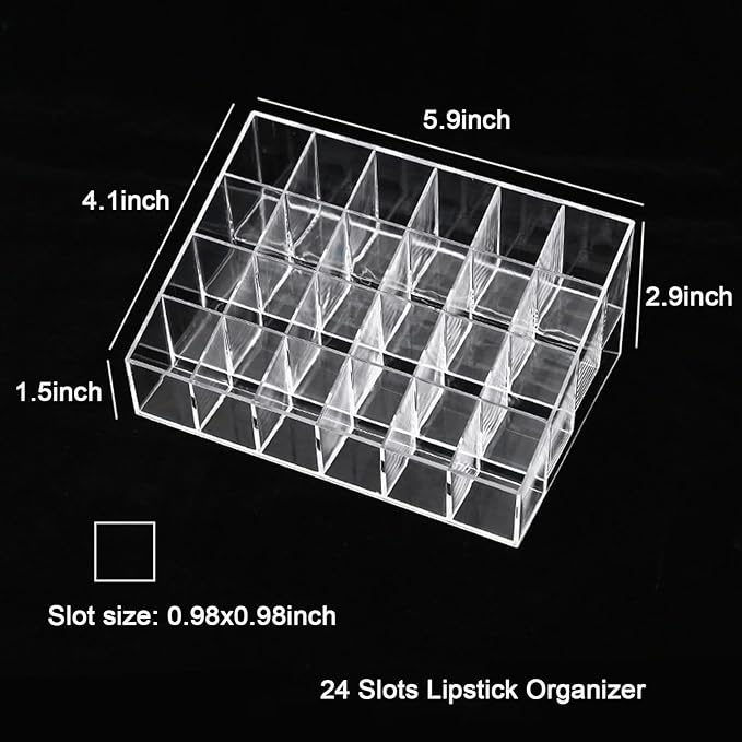 Lipstick Organizer 24 Slots Plastic Clear Comestic Display Holder for Lip gloss Chapstick Perfume Nail Polish Essential Oil