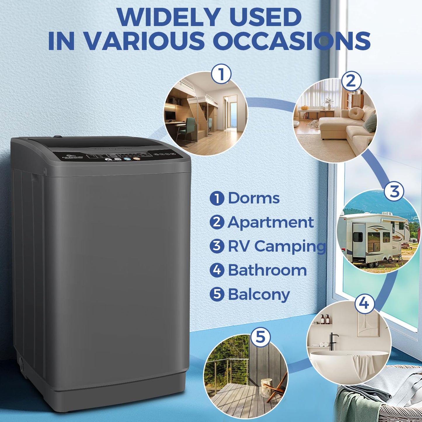 Nictemaw Portable Washing Machine, 20Lbs Capacity Full-Automatic Portable Washer Machine, 2.8Cu.ft Washer and Dryer Combo with 10 Programs & 8 Water Levels Compact Laundry Machine Apartments,RVs