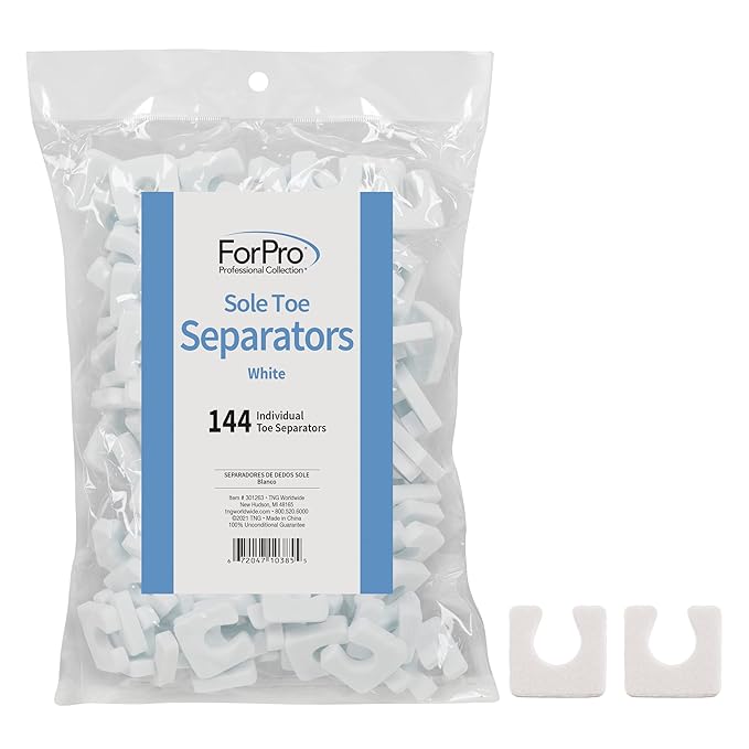 ForPro Sole Toe Separators, White, Individual Toe Separators for Pedicures, 144-Count