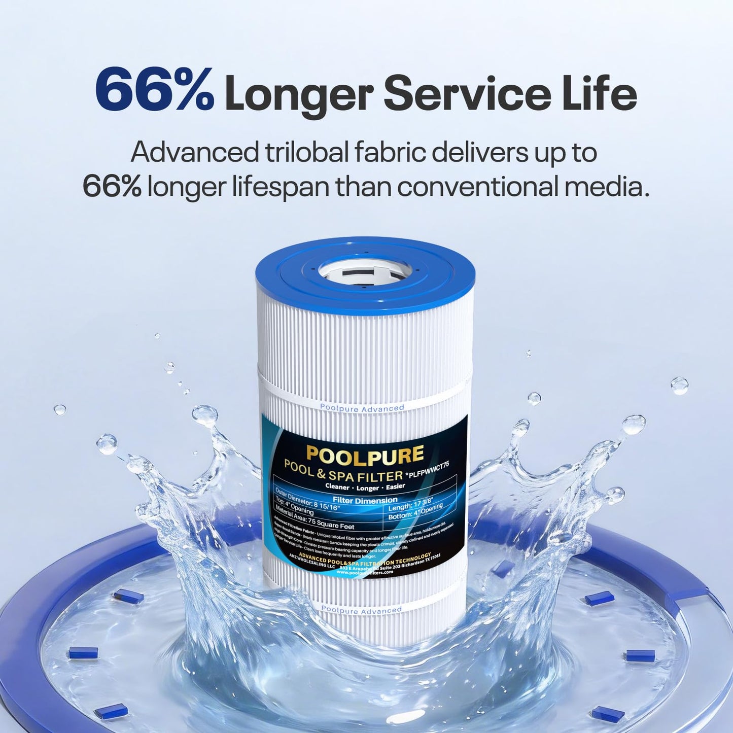POOLPURE Pool Spa Filter Replaces PWWCT75, Ultral-B6, Unicel C-8411, Filbur FC-1255, Waterway 817-0075N, Waterway Clearwater II 75