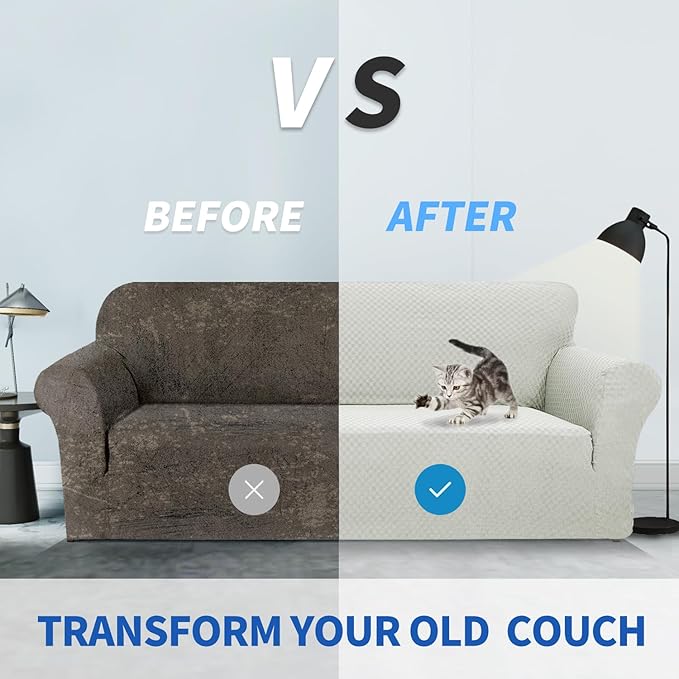 ZNSAYOTX 1 Piece Jacquard Couch Covers for 3 Cushion Couch High Stretch Sofa Cover for Pets Dogs Anti Slip Extra Large Sofa Slipcovers Furniture Protector (X-Large, Ivory)