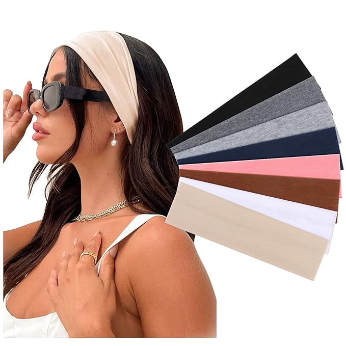 DRESHOW 8 Pack Sports Headbands for Women Non-Slip Stretchy Fashion Hairband Curly Hair Headband Soft Hair Accessories for Daily Wear Workout Yoga Running