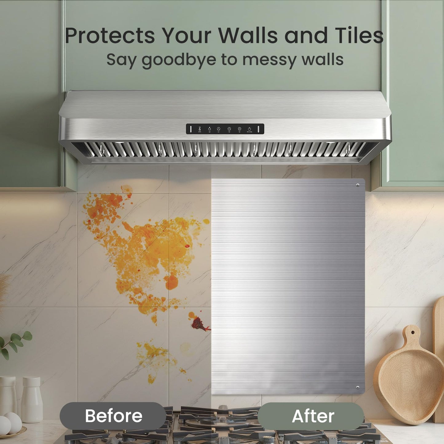 Kitchen Wall Shield – 24x30 Inch Stainless Steel Stove Backsplash for Easy Setup, Stove Backsplash Protector for Wall, Pre-Drilled Holes, Easy Clean