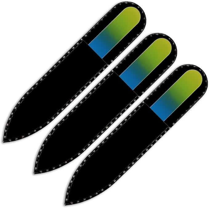 Mont Bleu Rainbow Crystal Nail File in Black Pouch - Small - Purse Size - Czech Tempered Glass - Handmade in Czech Republic - Heal Cracked Nails