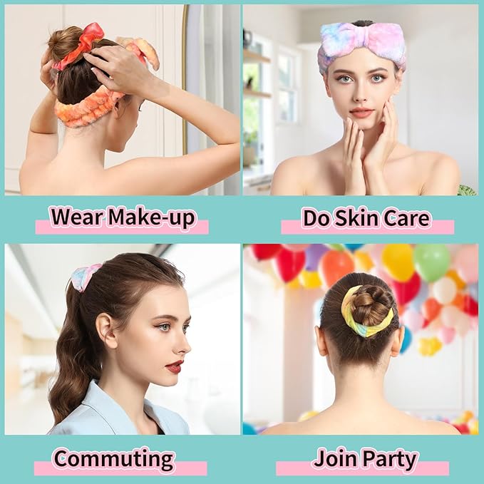 LEOBRO Spa Headband, 6pcs Makeup Headbands and Hair Scrunchies, Bow Skin Care Headband for Washing Face for Women Teen Girls, Hair Bands, Easter Basket Stuffers Valentines Galentines Day Gifts