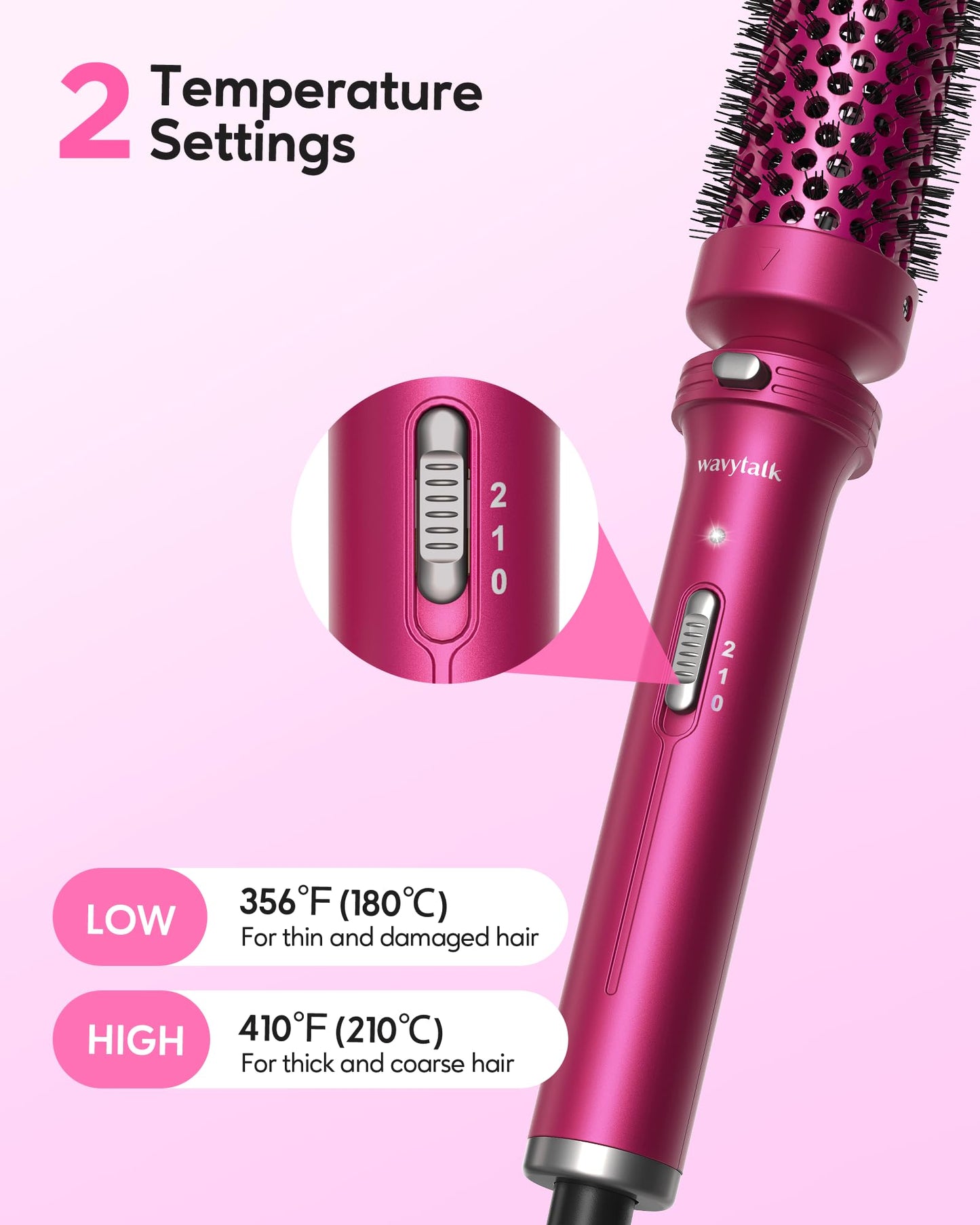 Wavytalk Heated Round Brush, 1 1/2 inch Blowout Look with Detachable Head, Dual Voltage for Travel, Rose Red