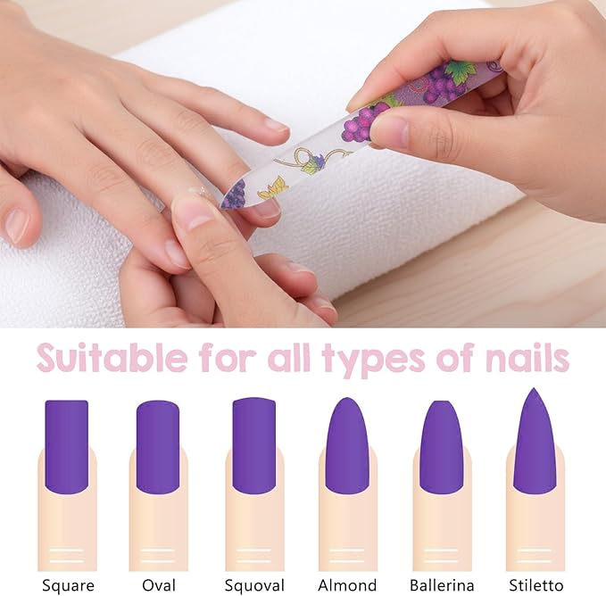 8 PCS Glass Nail Files with Cases, Double Sided Crystal Fingernail Files Colorful Floral Nails File Buffers Nails Care Nail File Mixed Color Manicure Set for Women, Christmas Gifts Stocking Stuffers