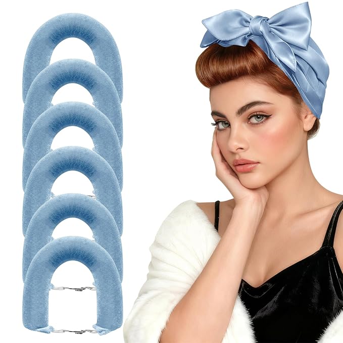 Heatless Curls Overnight Set for Natural Hair, Comfortable Easy-Lock Rollers, Heat-Free Hair Curlers for Long Textured Hair, 6PCS Blue
