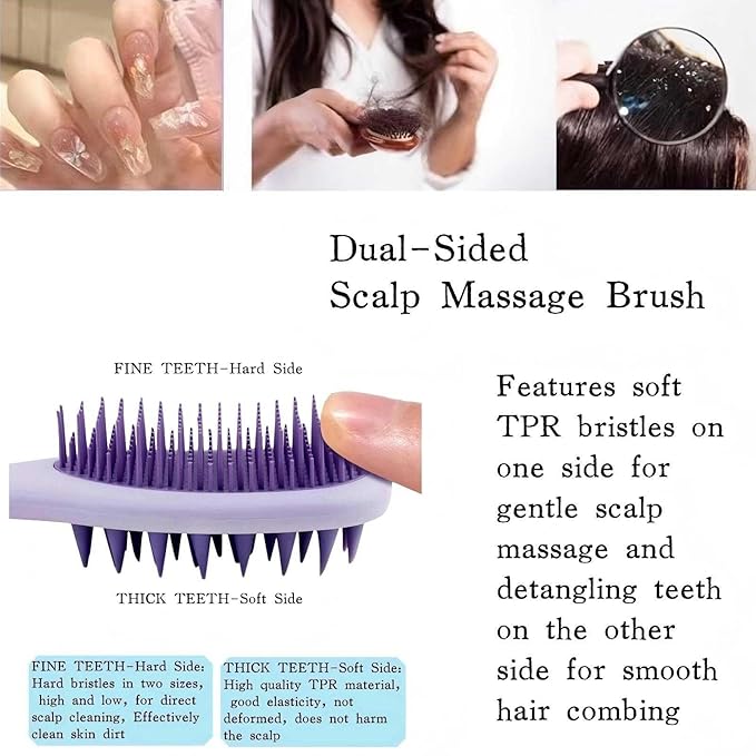 Long Handle Hair Silicone Scalp Massage Brush, 2-in-1 Double-Sided Hair Comb Shampoo Brush