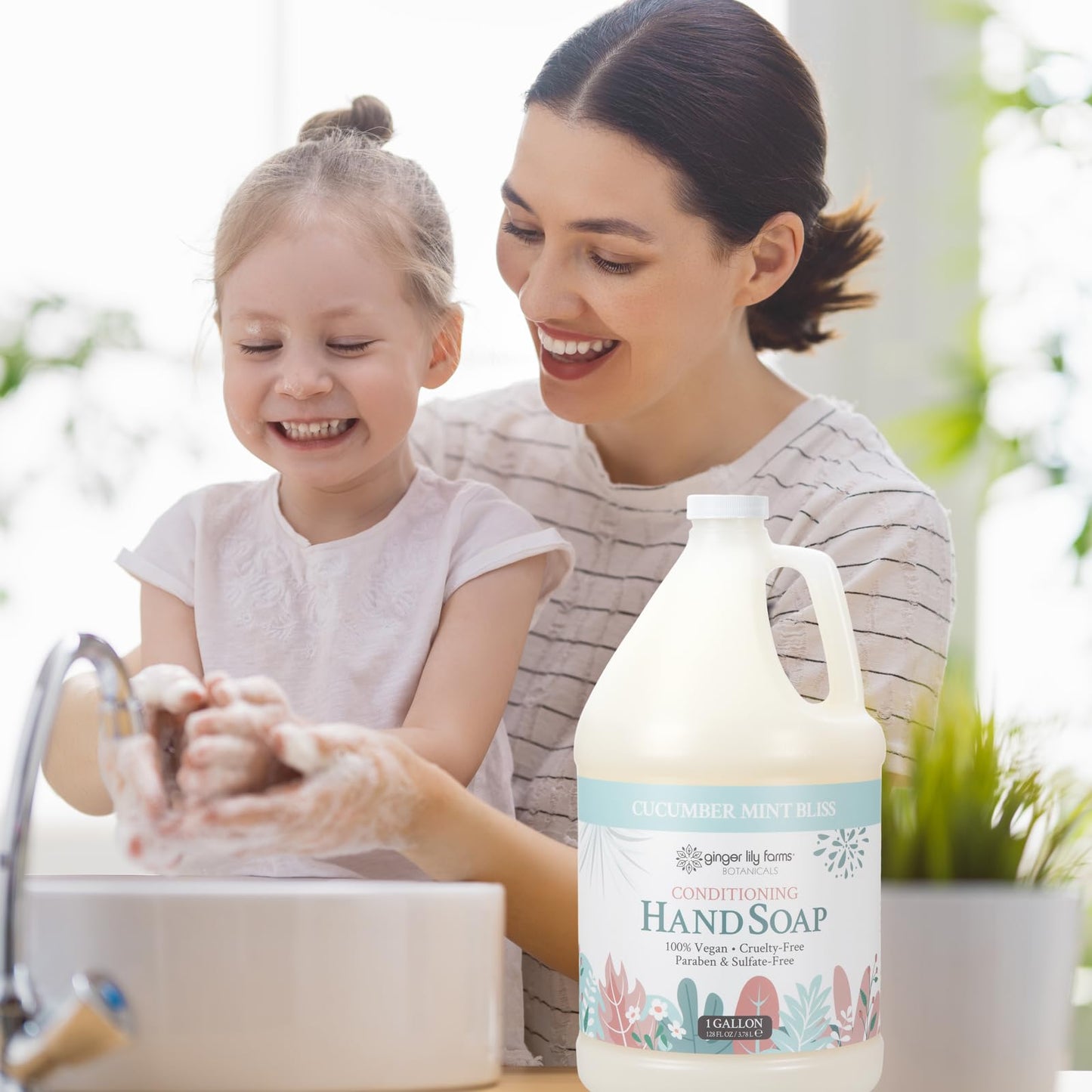 Ginger Lily Farms Botanicals Conditioning Liquid Hand Soap Refill, 100% Vegan & Cruelty-Free, Cucumber Mint Bliss Scent, 1 Gallon (128 fl oz)