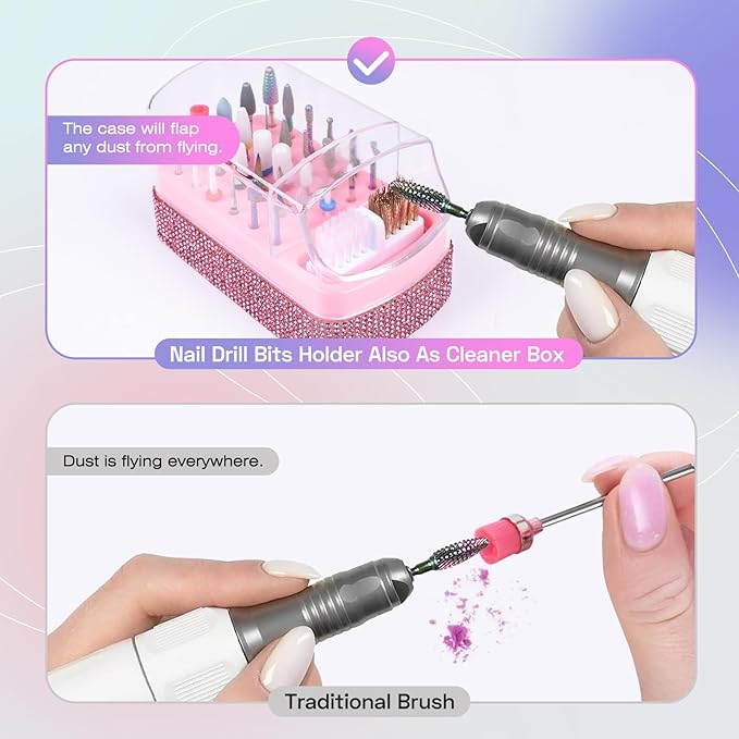 30PCS Nail Drill Bits Set with Holder Case, 3/32 Inch Tungsten Carbide Ceramic Diamond Efile Nail Bits Tool & Organizer for Acrylic Gel Dip Powder Cuticle Removal Polish, Nail Tech Manicure Pedicure