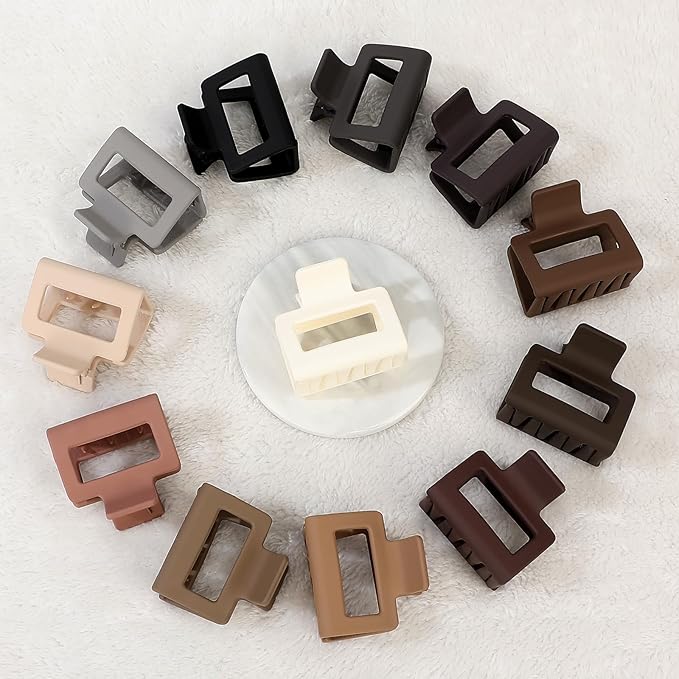 2 Inch Medium Hair Claw Clips 12 Pcs Square Hair Claw Clips for Thin Hair Matte Nonslip Acrylic Banana Jaw Clips Bulk Hair Accessories for women and Girls (Brown)