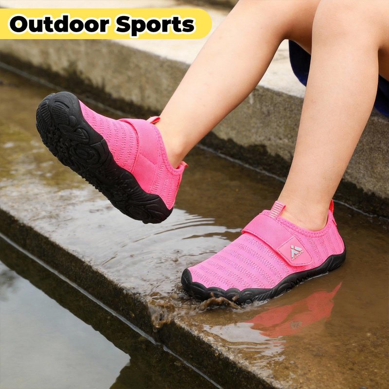 Mishansha Kids Water Shoes Quick-Dry Wide Toe Box Non-Slip Barefoot Shoes Beach Pool Swim Shoes Hot Pink 2 Big Kid