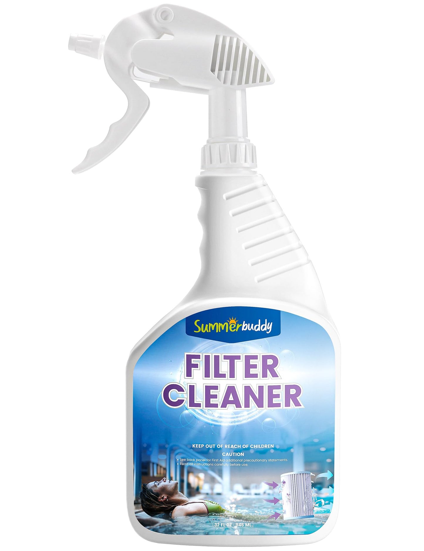 SUMMERBUDDY Spa Filter Cleaner - Fast-Acting Spray for Instant Hot Tub & Pool Filter Cleaning, Prolongs Filter Life, No Soaking Required, Pool Cartridge Filter Cleaner, 32 oz