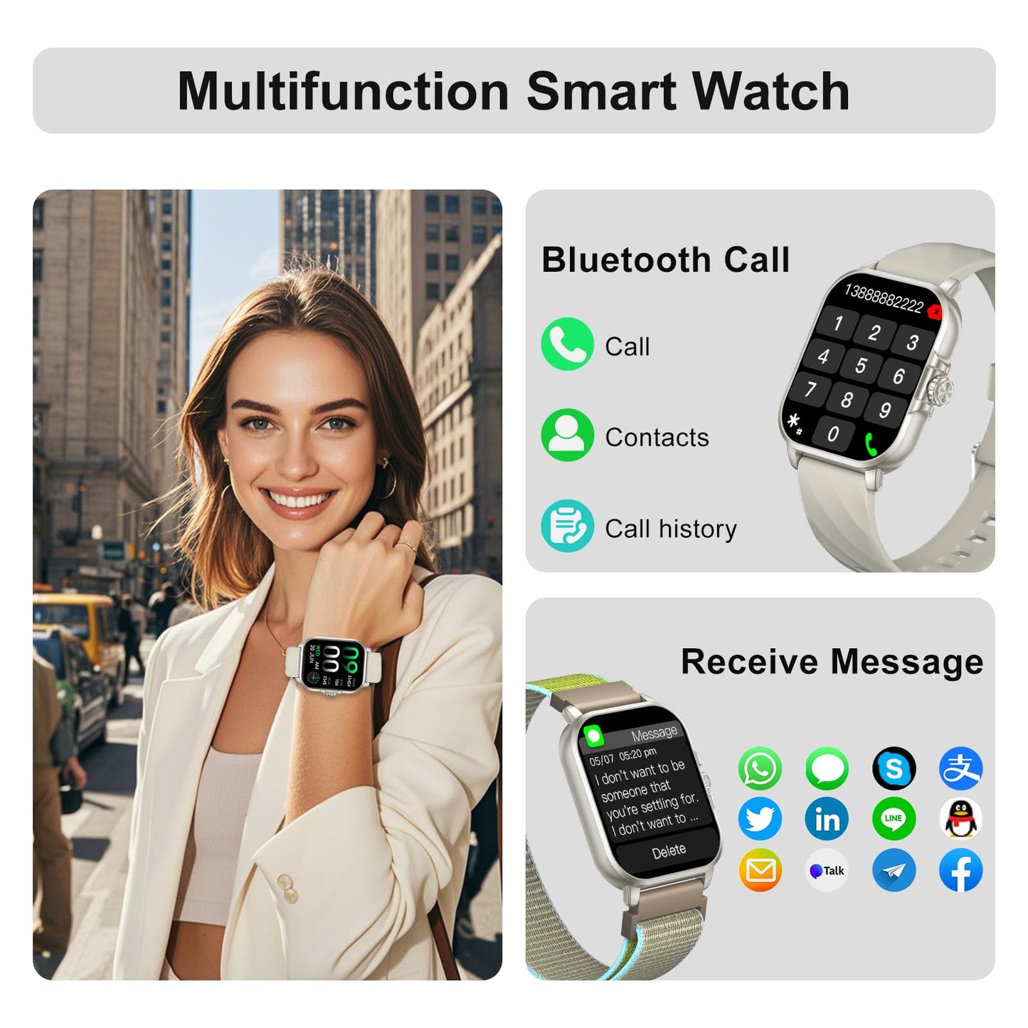 Smart Watches for Women Men Fitness Tracker Watch 2.04 HD Screen Sport Watch with ChatGpt AI Voice 3 Bands Step Counter 24/7 Heart Rate Sleep Monitor Smartwatch for Android iOS (Silver)