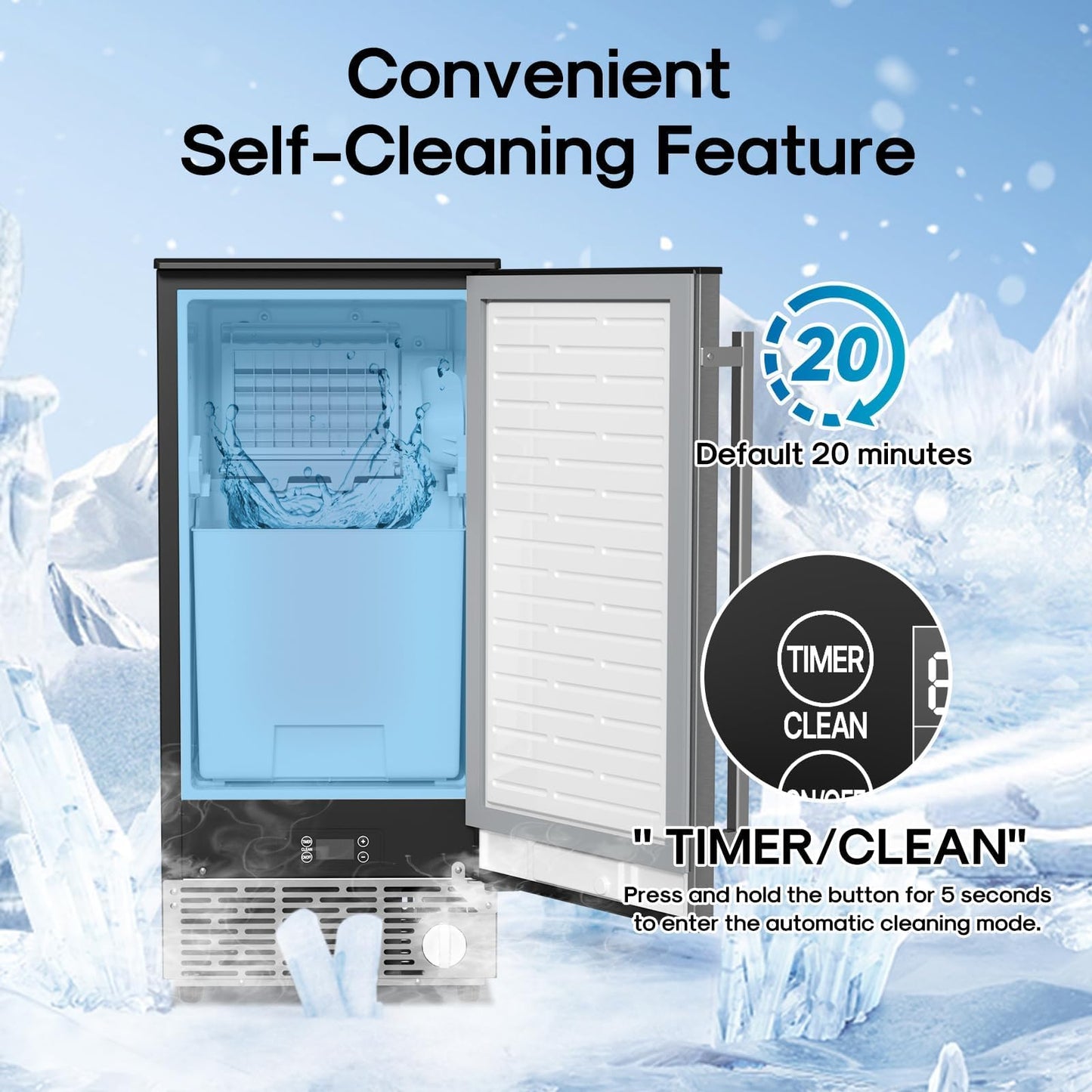 ICEPURE 15" Under Counter Ice Maker with Drain Pump and Filter, WiFi Control, 90lbs/24H, Self-Cleaning, Smart Reminder, 24H Timer, ETL FCC, Freestanding for Residential and Commercial, Stainless Steel