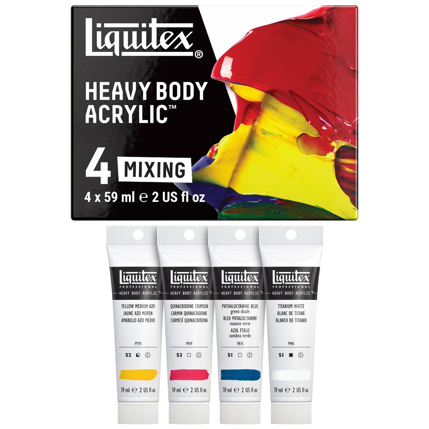 Liquitex Professional Heavy Body Acrylic Paint, 4 x 59ml (2-oz) Mixing Primary Color Set