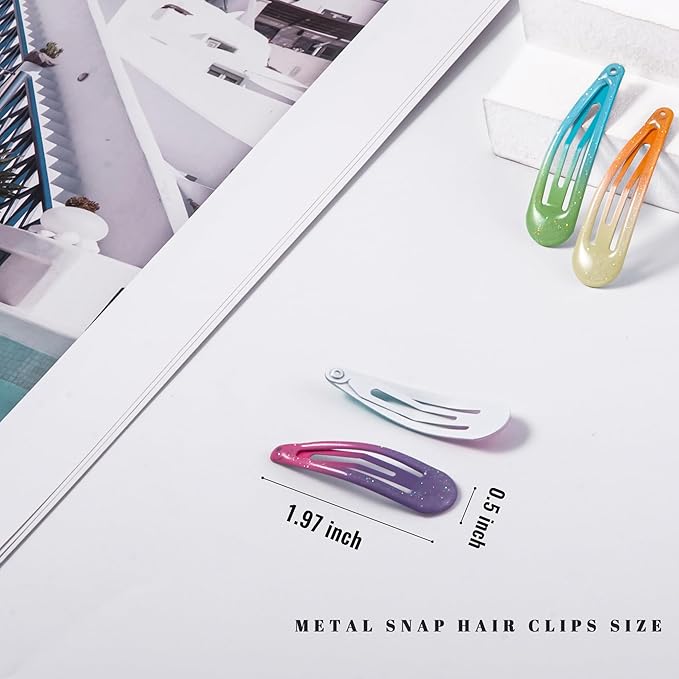 20 PCS Metal Snap Hair Clips Water Drop No Slip Barrettes for Women Bright Small Hair Clips For Thick And Thin Fine Hair,Assorted Colors,1.97 x 0.5 In.