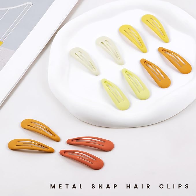 Small Hair Barrettes For Women No Slip Metal Snap Clips For Thin And Fine Hair,Matte Multiple Yellow Orange,20 PCS,1.97 x 0.5 Inch.