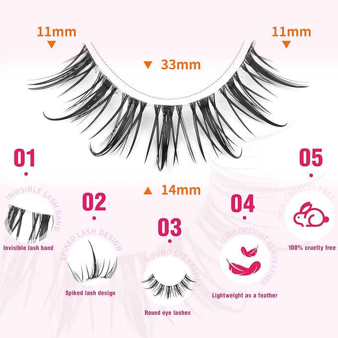 Manga Lashes Wispy Natural Look False Eyelashes Spiky Eyelashes Anime Fake Eyelashes Strip 3D Doll Lashes False Eye Lashes with Invisible Lash Band 10 Pairs