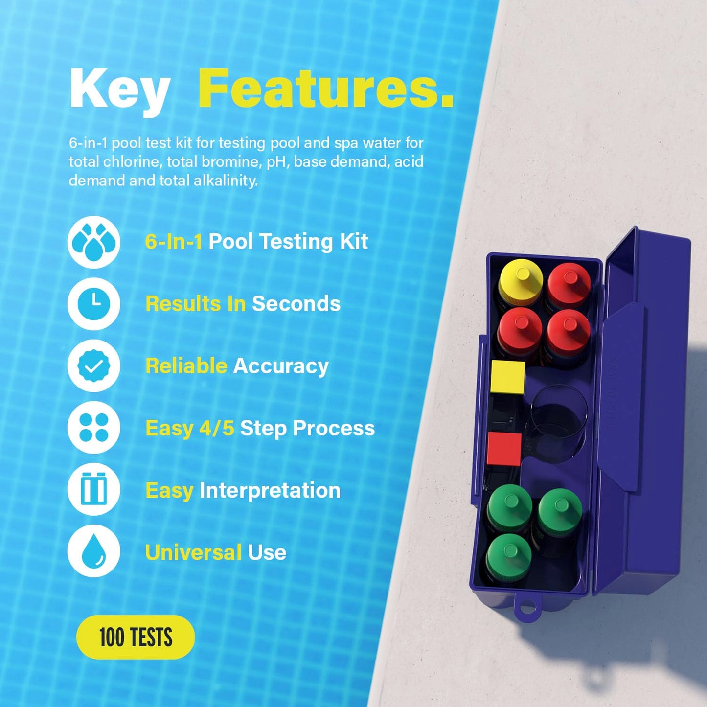 Lupo 6-in-1 Pool Test Kit | Pool Testing Kit for Residential Swimming Pools & Spas for Testing Total Chlorine, Total Bromine, pH, Base Demand, Acid Demand & Total Alkalinity Quick & Accurate Testing