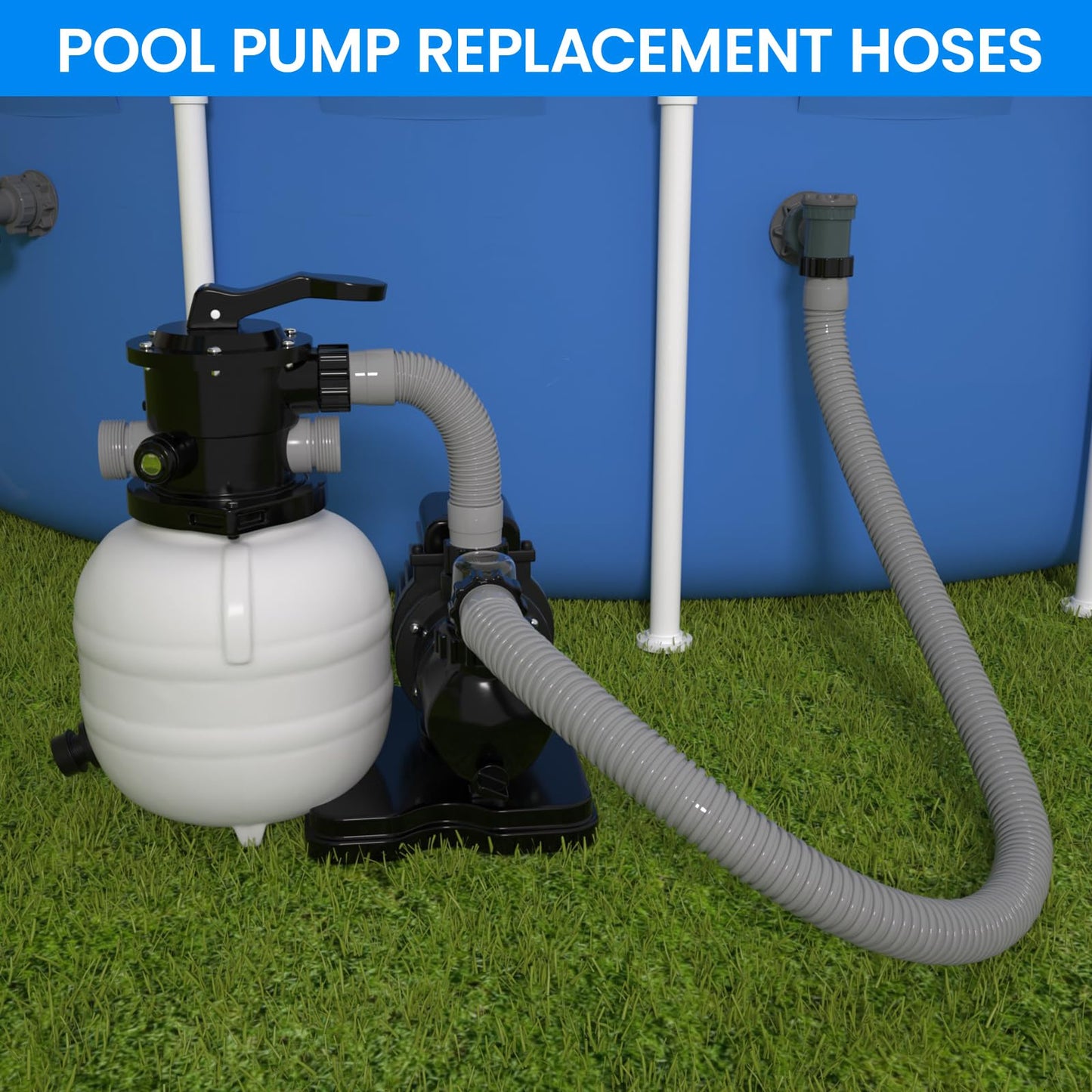 1.5" x 40" Pool Hose Replacement, Pack of 2 - Compatible with Above Ground Pools Filter Pump Hoses, Sand Filters, Saltwater Systems (1,500-2,500 GPH), Grey