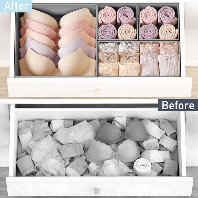 DIMJ Drawer Organizer Clothes, 26Pack Dresser Organizer, Foldable Closet Organizers and Storage, Fabric Dresser Bins, Drawer Dividers for Nursery, Baby Clothes, Underwears, Sock,Gray