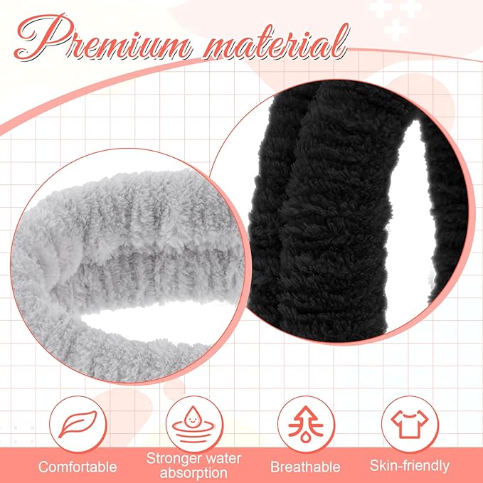 2Pcs Spa Headband, Make Up Headband Hair Headband for Face Washing Hair Bands Men Absorbent Elastic Skin Care Head Band Wrap for Women Yoga Sports Shower Exercise