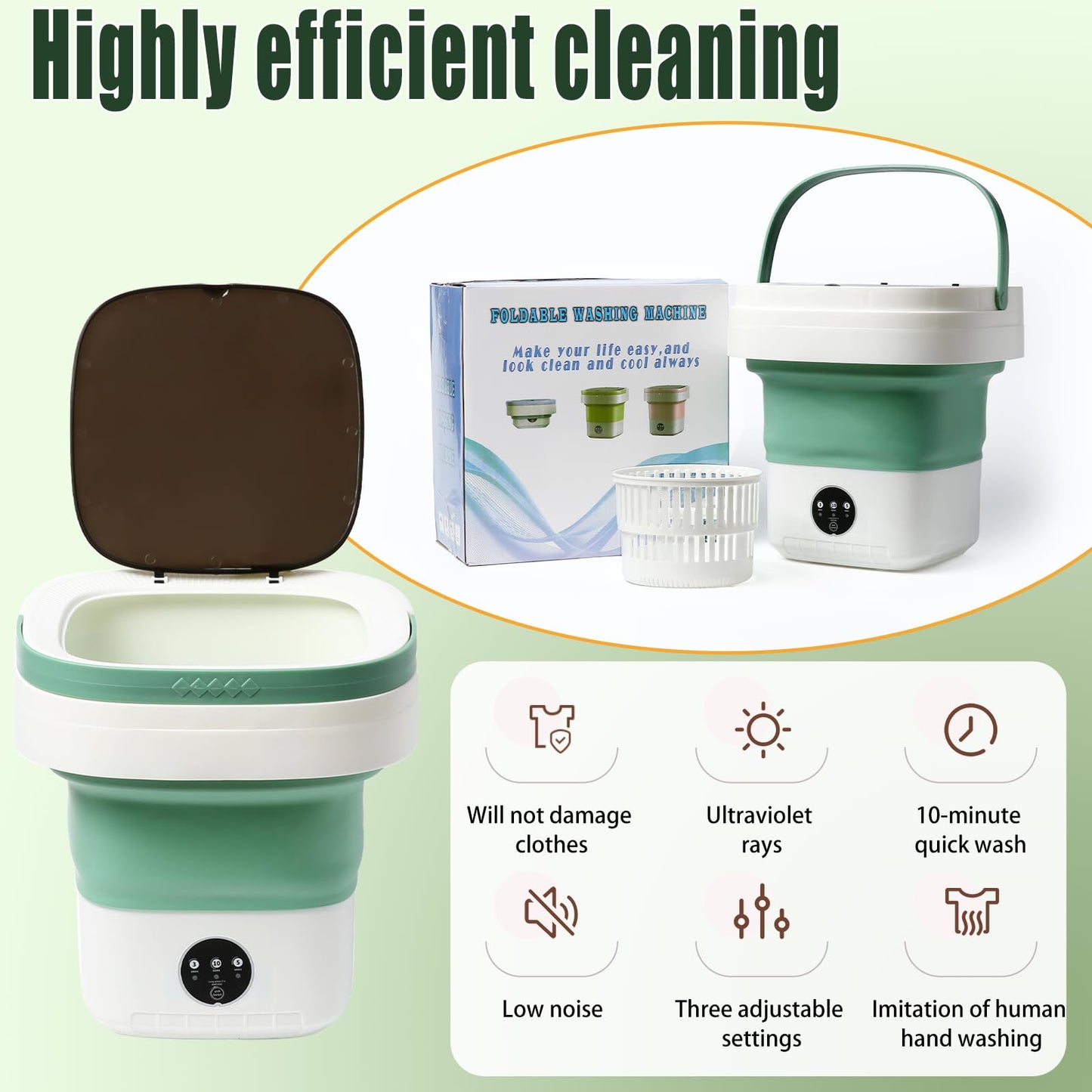 PXNTLA Mini Portable Foldable Washer - 16L Portable Washing Machine, Spin dryer, Small Folding Washing Machine 3 Cleaning Modes for Baby Clothes/Intimate Apparel, for Travel, Home