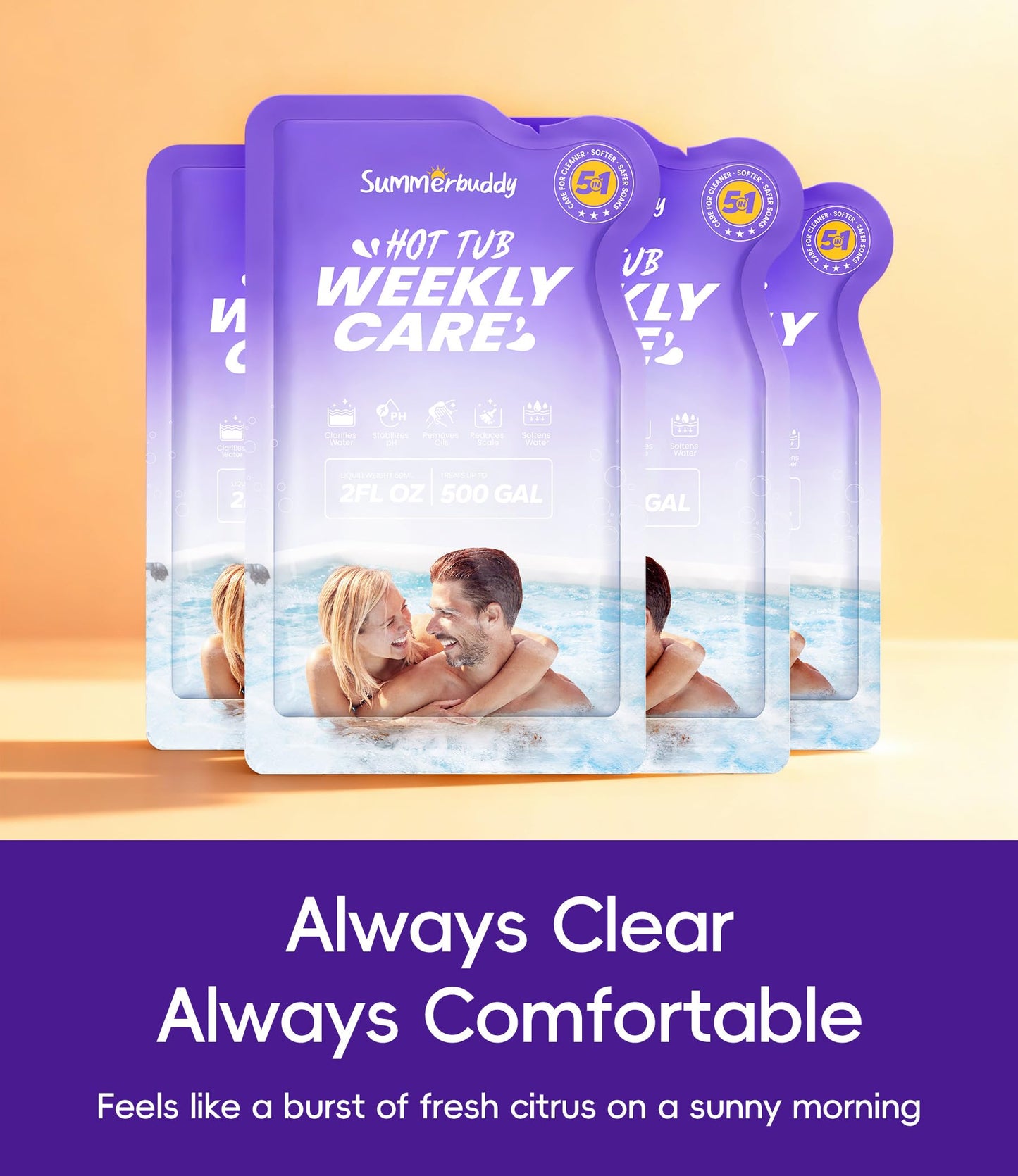 SummerBuddy 5-in-1 Weekly Hot Tub Cleaner, Clarifier, Conditioner – Spa Weekly Care Controls Oils & Residue, Helps Keep Water Balanced All Week – Ideal for All Spa Types (4-Week Kit)