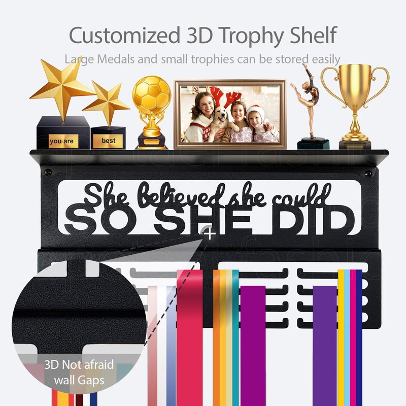 Lapetale Fashion Personalized Medal Holder with Name Display Rack for Awards Ribbons - Metal Custom Sports Race Plaques Hanger for Wall Mount Hold Up 60 Medal Hanger Display for Athlete Boy Girl Kid