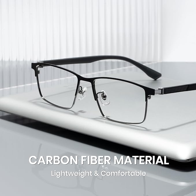 Cyxus Carbon Fiber 99% Blue Light Glasses Men Women, 23g Semi-rim Square Frame for Computer Gaming 8146