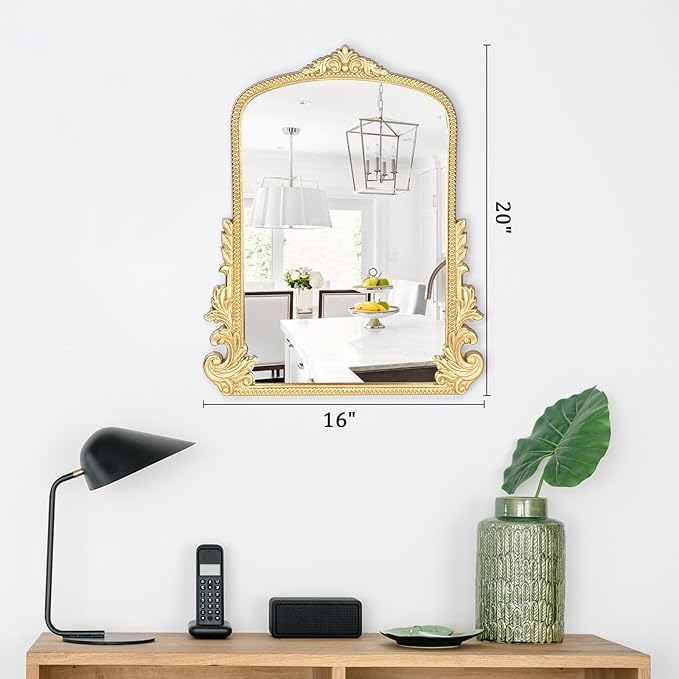 Vintage Small Arched Mirror, 20 * 16in Wall Mounted Vanity Mirror for Living Room, Bedroom, Bathroom, Entryway, Porch, Home and Dormitory, Versatile, Easy to Install, Space-Saving