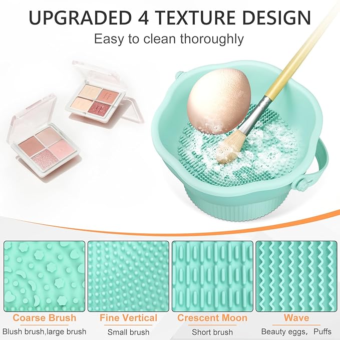 senbowe 3 in 1 Makeup Brush Cleaner Mat, Silicone Makeup Brush Cleaner Bowl Cosmetic Brushes Cleaning Pad Tool Organizer for Storage and Air Drying, Make Up Brush Washing Tool for Sponge