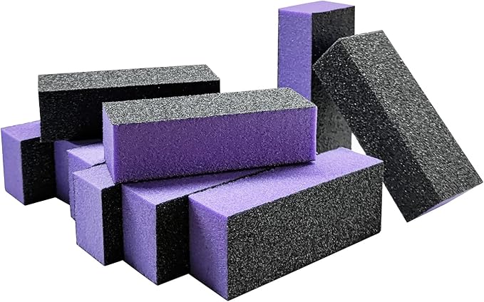 10 Pcs Nail Buffer Sanding Block Polisher Buffing File 100/180 Grit 3 Sides Nail Files Art Pedicure Manicure File(Black Purple)