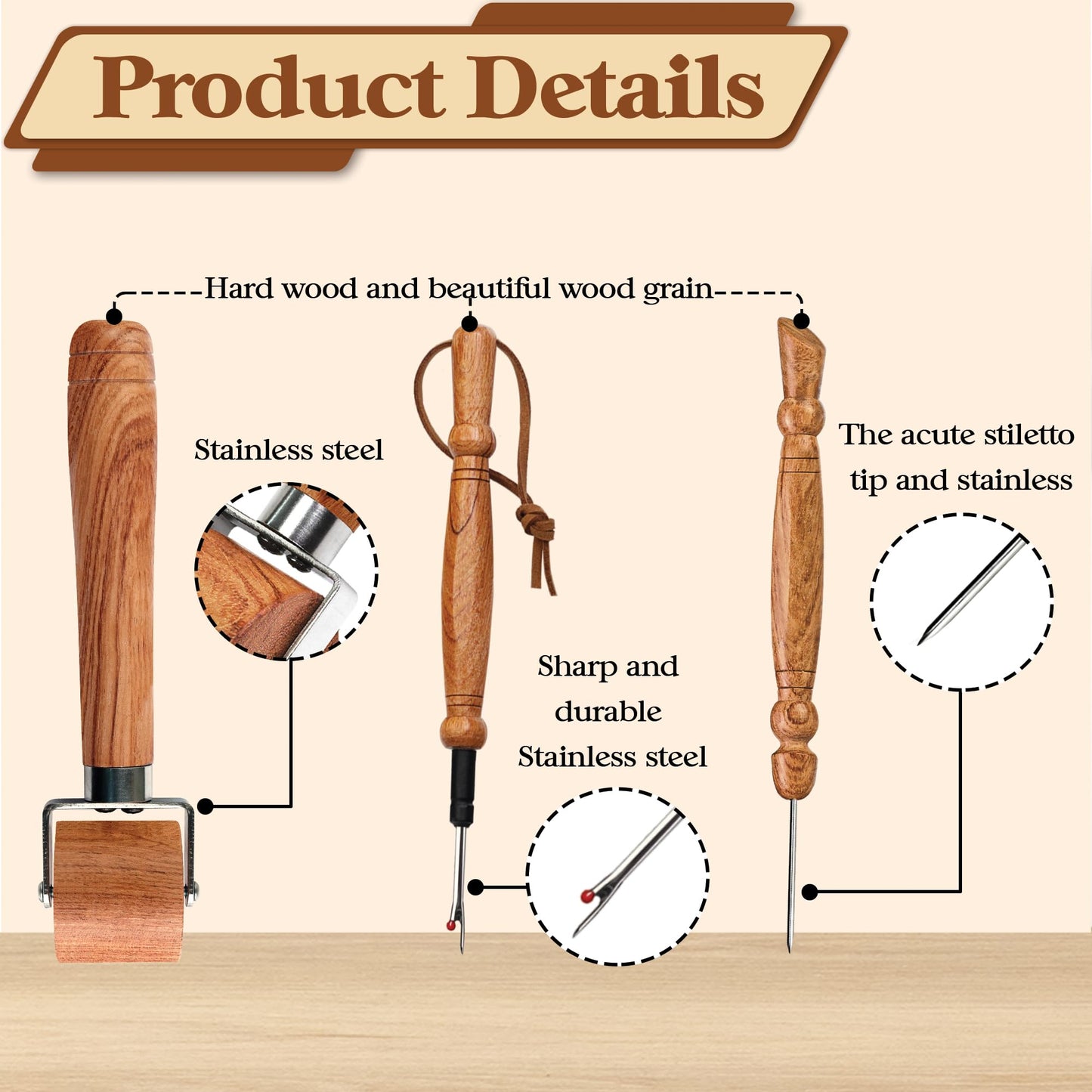 Savina Set 3 Seam Rippers - Seam Roller & Stiletto for Sewing - Handmade Hard Wood Professional Multipurpose Durable for Sewing/Quilting