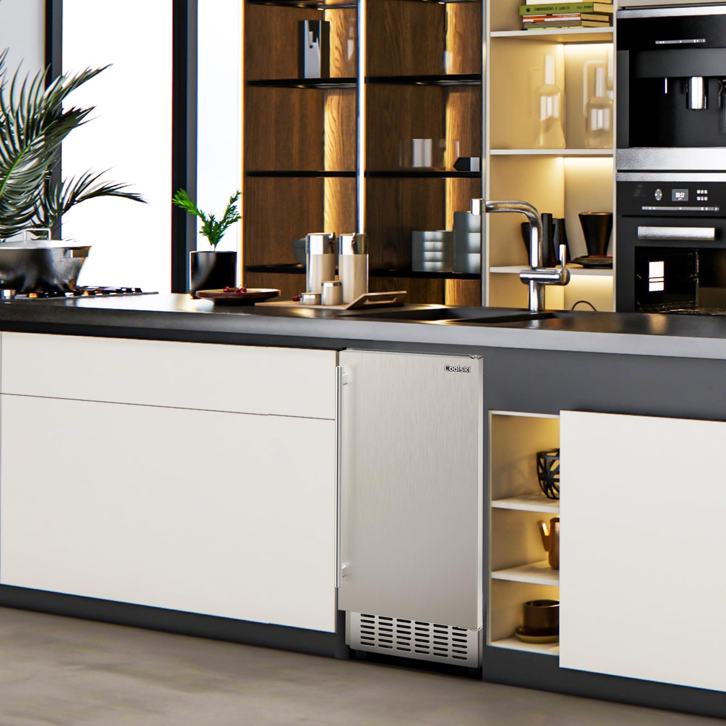 Coolski 15" W Commercial Under Counter Ice Maker Machine, 130 Lbs/Day Auto-Cleaning, 30 Lbs Storage, Stainless Steel Built-in Freestanding Ice Maker for Home Bar Restaurant Outdoor