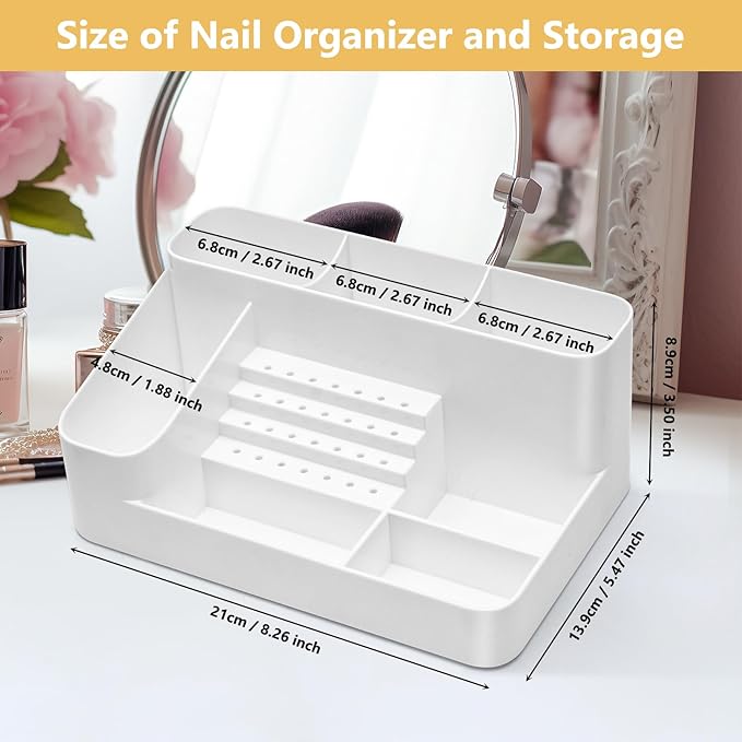 CGBE Nail Drill Holder, 28 Holes Nail Drill Bit Holder, Plastic Nail Drill Bits Organizer, Professional Nail Organizer and Storage Box Case for Nail -White (Not Including Nail Drill Machine & Bit)