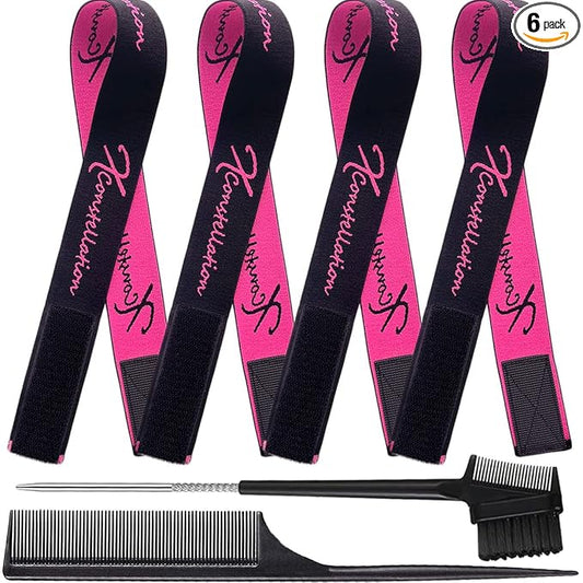 Wig Band Elastic Bands for Wig Edges, Baby Hair Keeping, and Edge Laying - Lace Melting Bands for Wigs and Sewing (4 PCS, BlackPink)