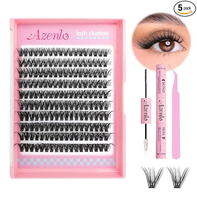 Azenlo Natural Lash Clusters Kit Wispy Eyelash Clusters 120 pcs Cluster Eyelash Extensions C Curl Individual Lashes 10-16 mm Mix Length Natural Look (60D KIT 120 Pcs)